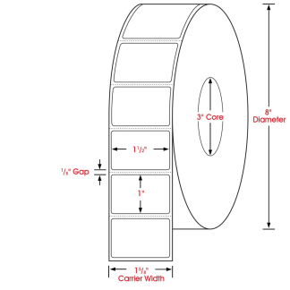 1.50" x 1.00", Label, Thermal Transfer Paper, Blank, Perfed, 5,500/Roll 77,000/Case