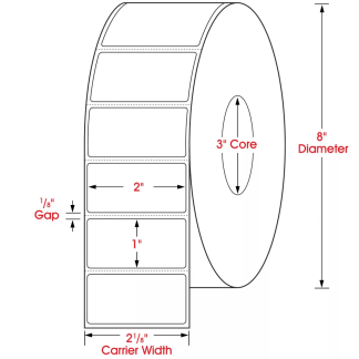 2.00" x 1.00", Label, Thermal Transfer Paper, Blank, Perfed, 5,500/Roll 44,000/Case