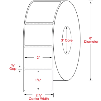 2.00" x 1.50", Label, Thermal Transfer Paper, Blank, Perfed, 3,500/Roll, 28,000/Case