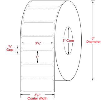 3.50" x 1.00", Label, Thermal Transfer Paper, Blank, Perfed, 5,500/Roll, 22,000/Case