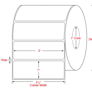 3.00" x 1.00", Label, Direct Thermal, Mobile Media, 1" Core, 4" OD, Perfed, 1,500/Roll, 24,000/Case