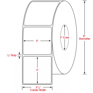 3.00" x 3.00", Label, Thermal Transfer Paper, Blank, Perfed, 2,000/Roll, 16,000/Case