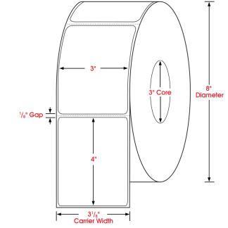 3.00" x 4.00", Label, Thermal Transfer Paper, Blank, Perfed, 1,500/Roll, 12,000/Case