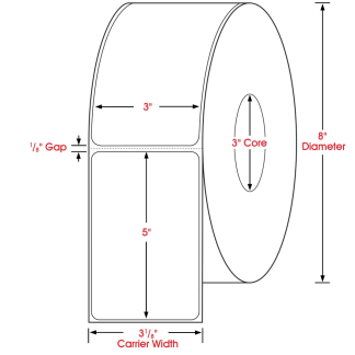 3.00" x 5.00", Label, Thermal Transfer Paper, Blank, Perfed, 1,200/Roll, 9,600/Case
