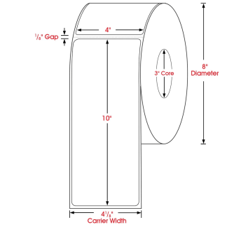4.00" x 10.00", Label, Thermal Transfer Paper, Blank, Perfed, 700/Roll, 2,800/Case