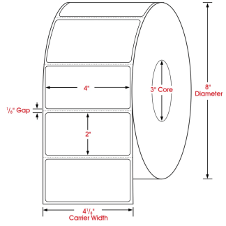 4.00" x 2.00", Label, Thermal Transfer Paper, Blank, Non-Perfed, 3,000/Roll, 12,000/Case