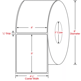 4.00" x 5.00", Label, Thermal Transfer Paper, Blank, Perfed, 1,200/Roll, 4,800/Case