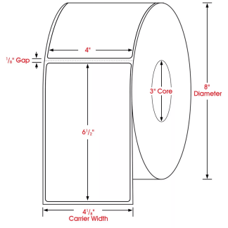 4.00" x 6.50", Label, Thermal Transfer Paper, Blank, Non-Perfed, 1,000/Roll, 4,000/Case