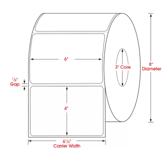 6.00" x 4.00", Label, Thermal Transfer Paper, Blank, Perfed, 1,500/Roll, 6,000/Case
